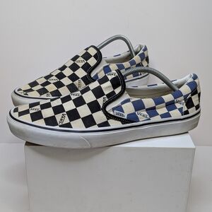 Vans Women's Size 12 Classic Black Blue Cream Checkerboard Slip-on Shoes 751505